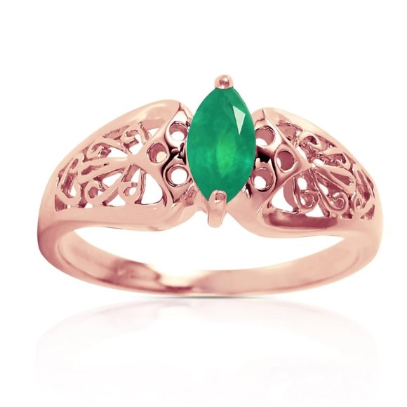 14K Rose Gold Filigree Ring Natural Emerald - Picture 1 of 3